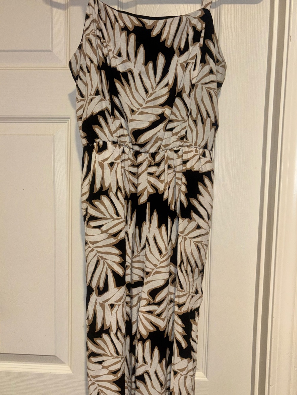 Black summer lightweight Capri one piece with White Leaf Print